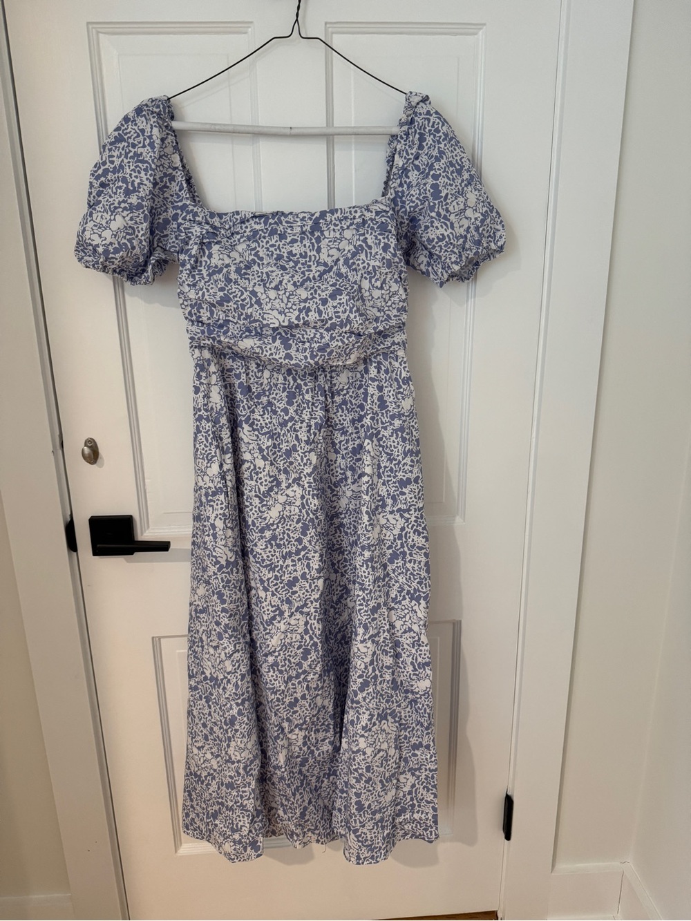O.P.T. Floral Puff-Sleeve Maxi Dress in Blue and White